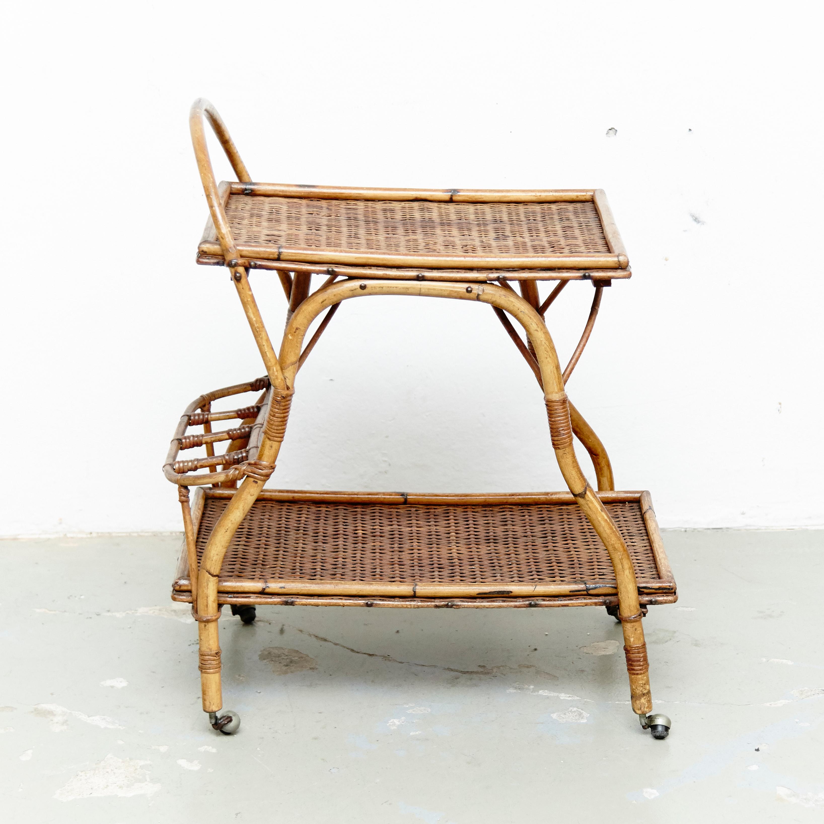 Spanish Mid-Century Modern Bamboo and Rattan Trolley Table, circa 1960