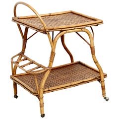 Mid-Century Modern Bamboo and Rattan Trolley Table, circa 1960