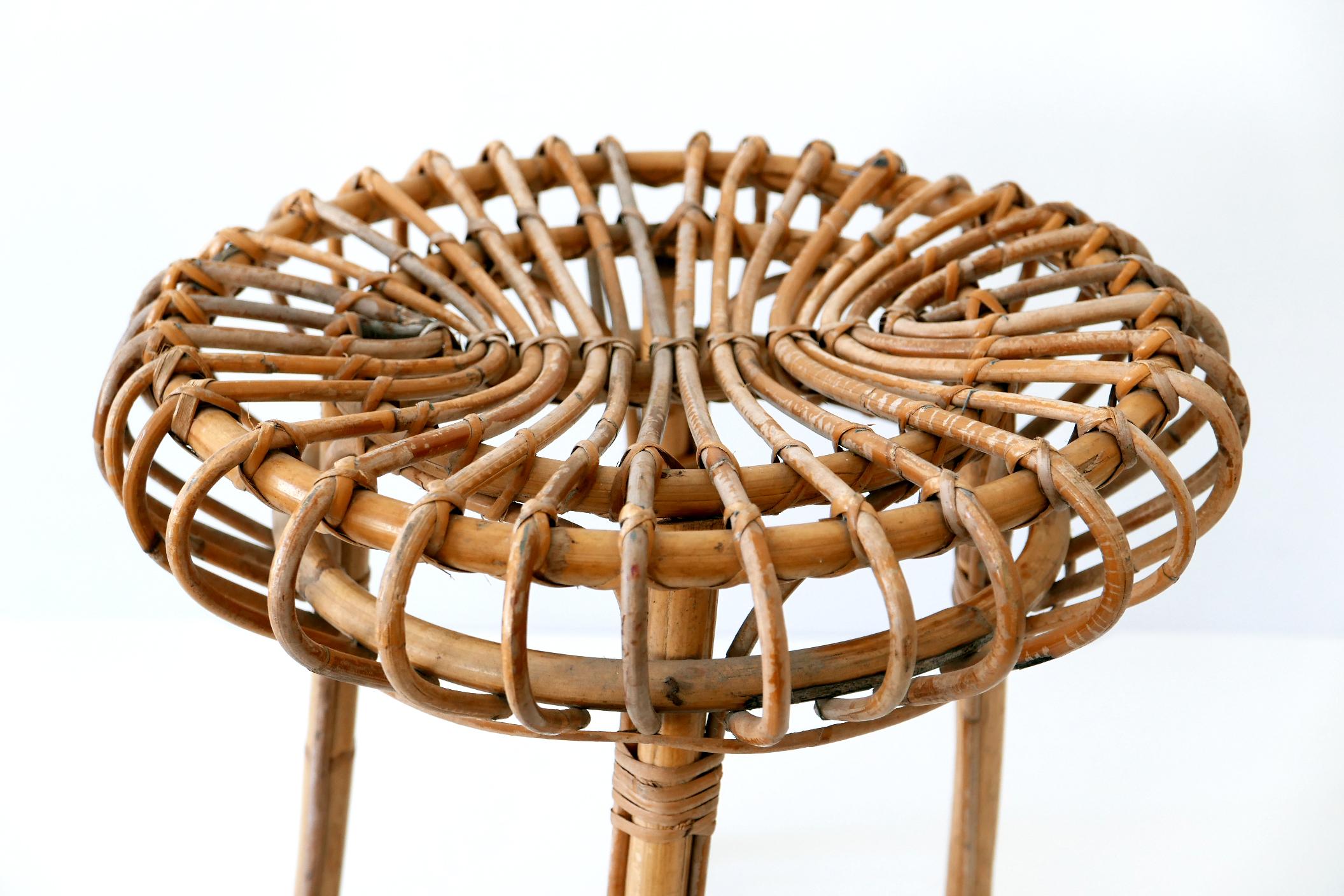 Mid-Century Modern Bamboo and Wicker Stool 1950s Italy For Sale 4