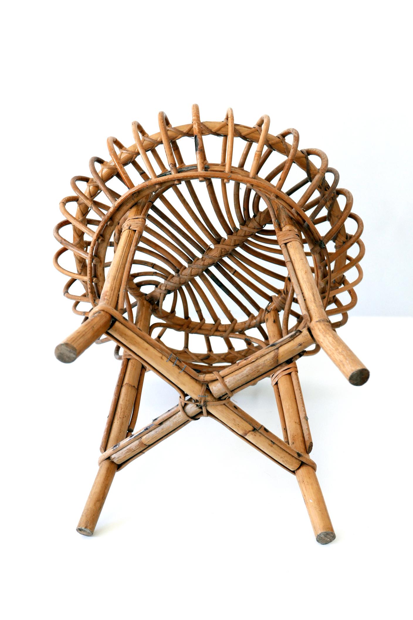 Mid-Century Modern Bamboo and Wicker Stool 1950s Italy For Sale 7