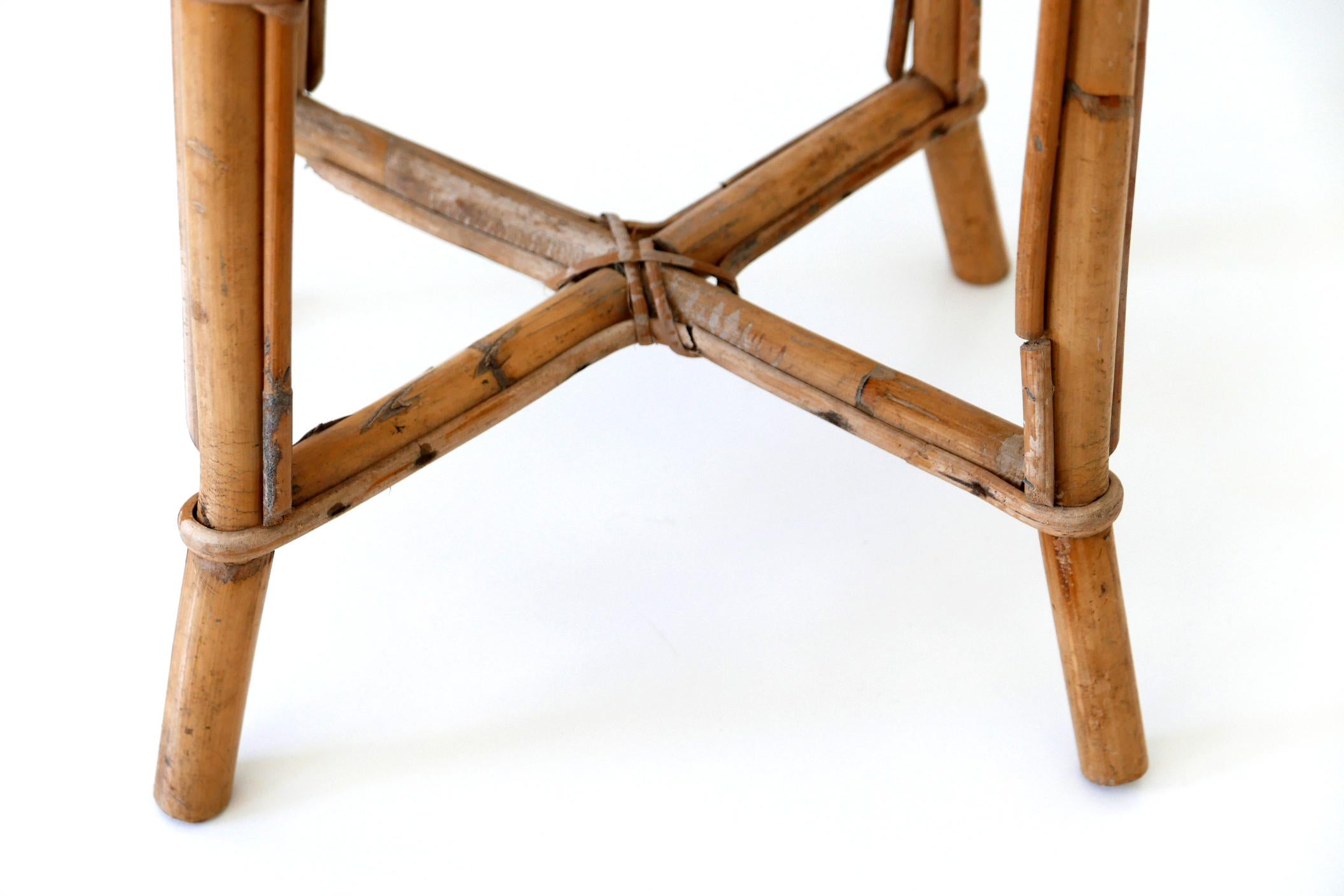 Mid-Century Modern Bamboo and Wicker Stool 1950s Italy For Sale 8