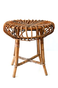 Sgabello moderno di metà secolo in bambù e vimini 1950 Italia