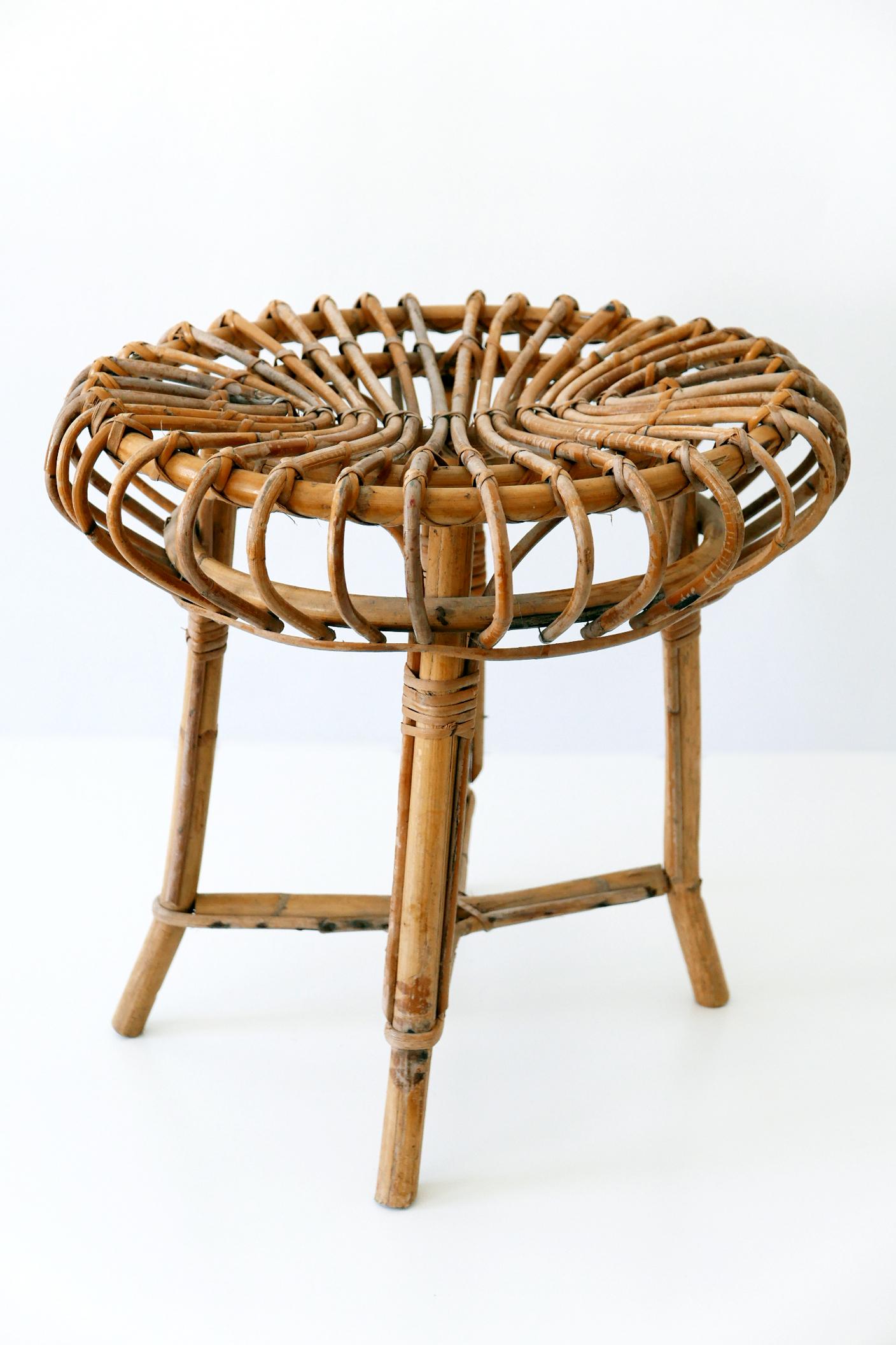 Italian Mid-Century Modern Bamboo and Wicker Stool 1950s Italy For Sale