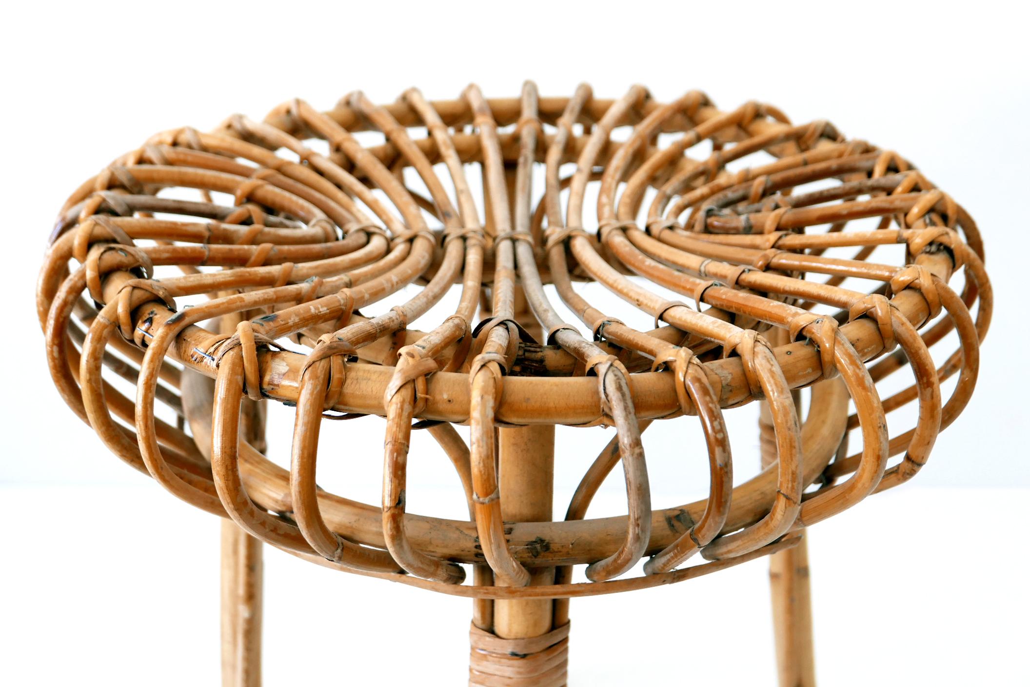 Mid-Century Modern Bamboo and Wicker Stool 1950s Italy In Fair Condition For Sale In Munich, DE