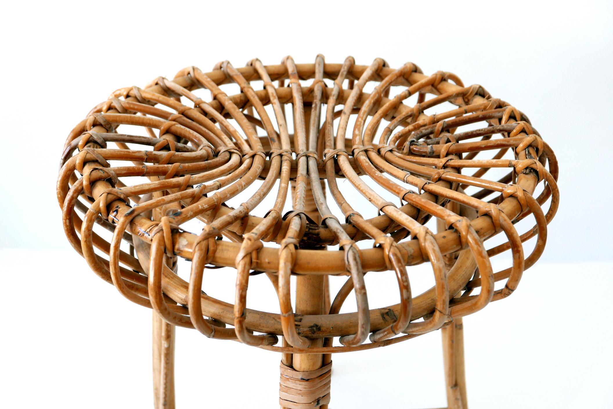 Mid-20th Century Mid-Century Modern Bamboo and Wicker Stool 1950s Italy For Sale