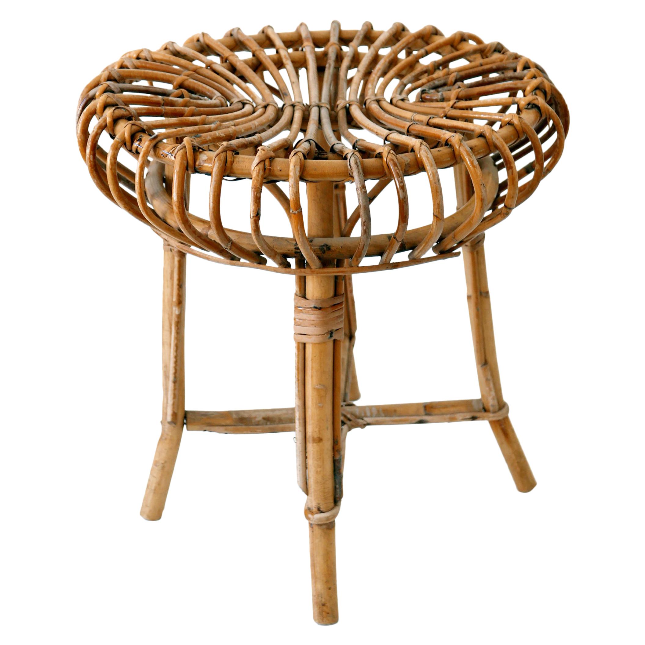 Mid-Century Modern Bamboo and Wicker Stool 1950s Italy For Sale