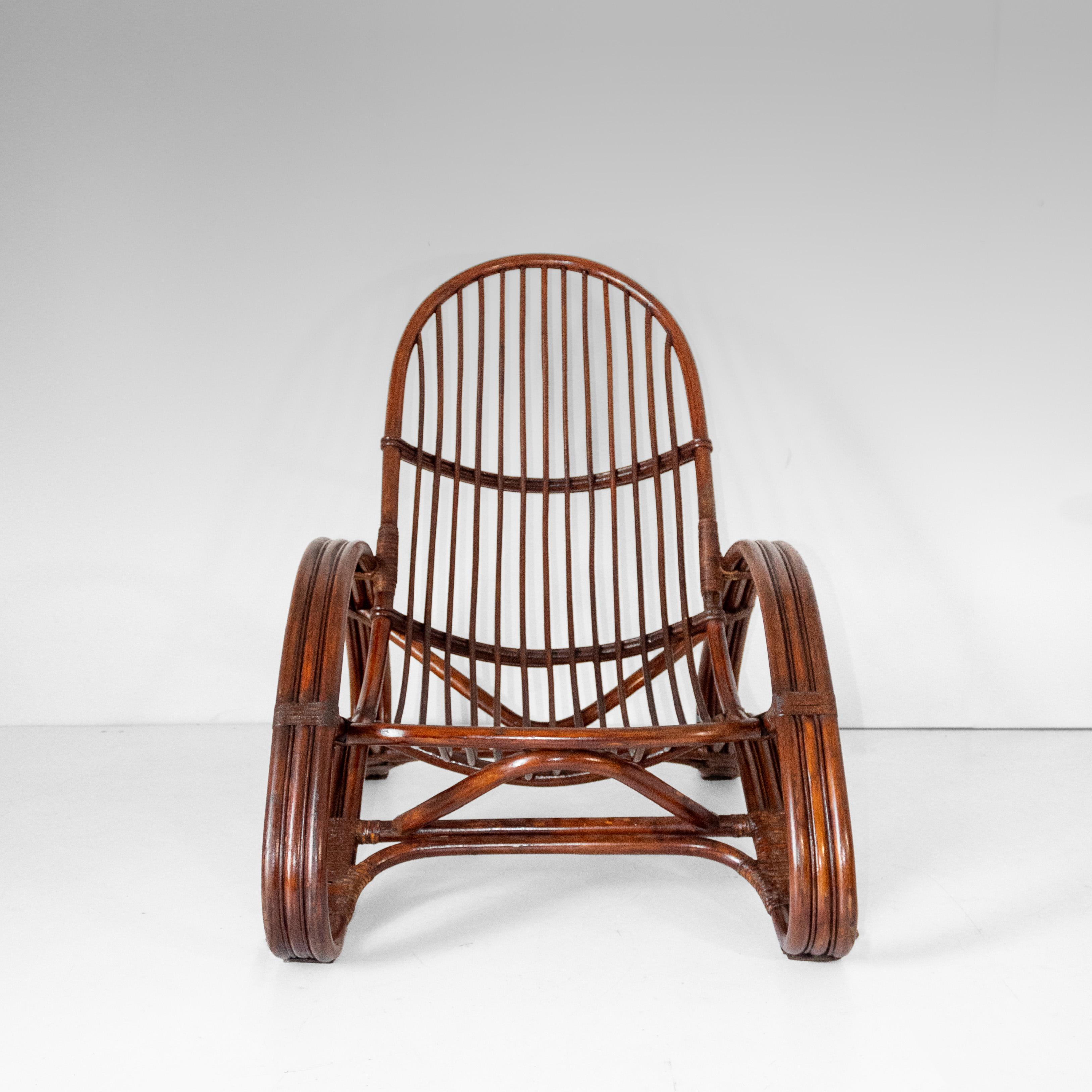 Italian Mid Century Modern Bamboo Armchair in the style of Tito Agnoli, Italy 1960s For Sale
