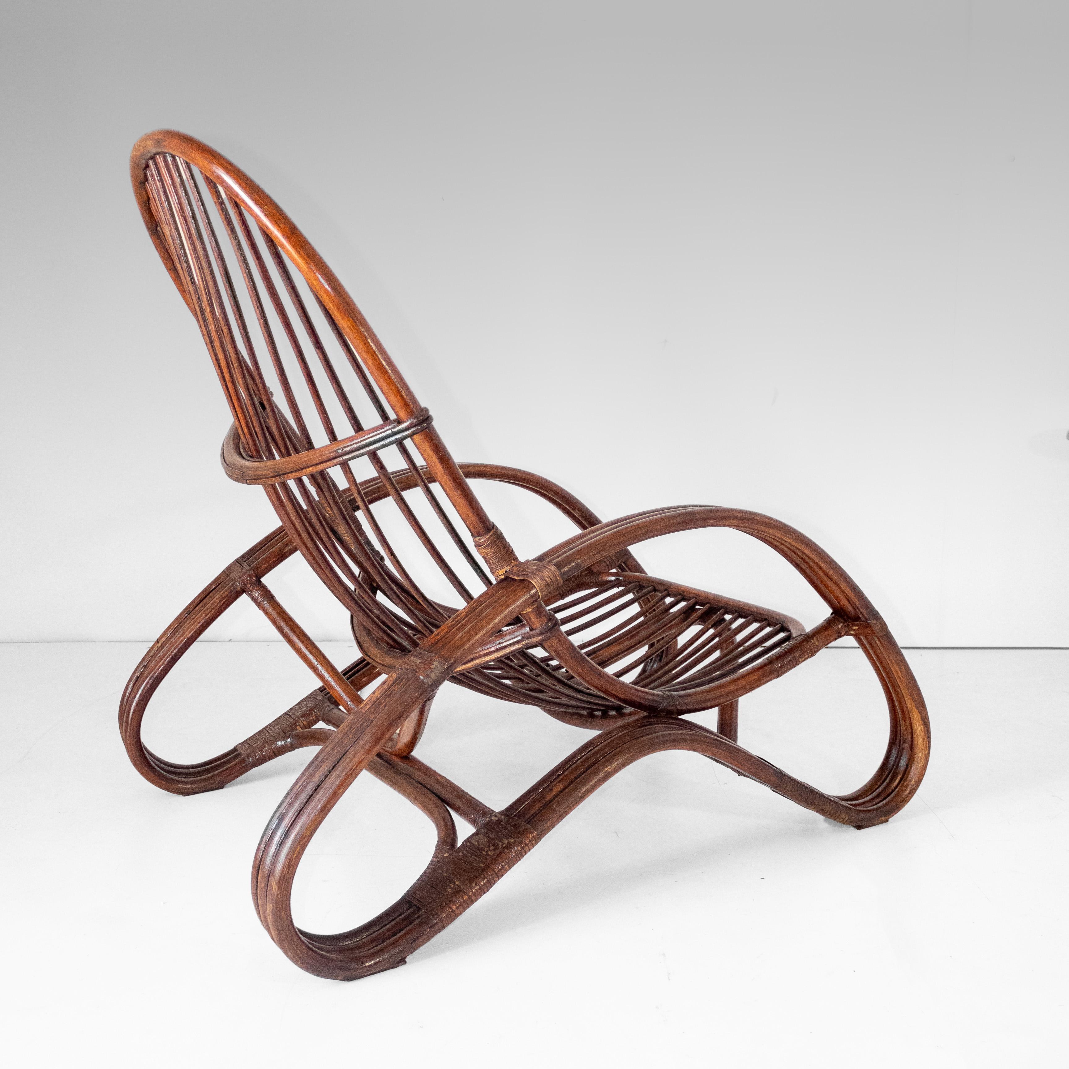 Mid Century Modern Bamboo Armchair in the style of Tito Agnoli, Italy 1960s In Good Condition For Sale In Ceglie Messapica, IT