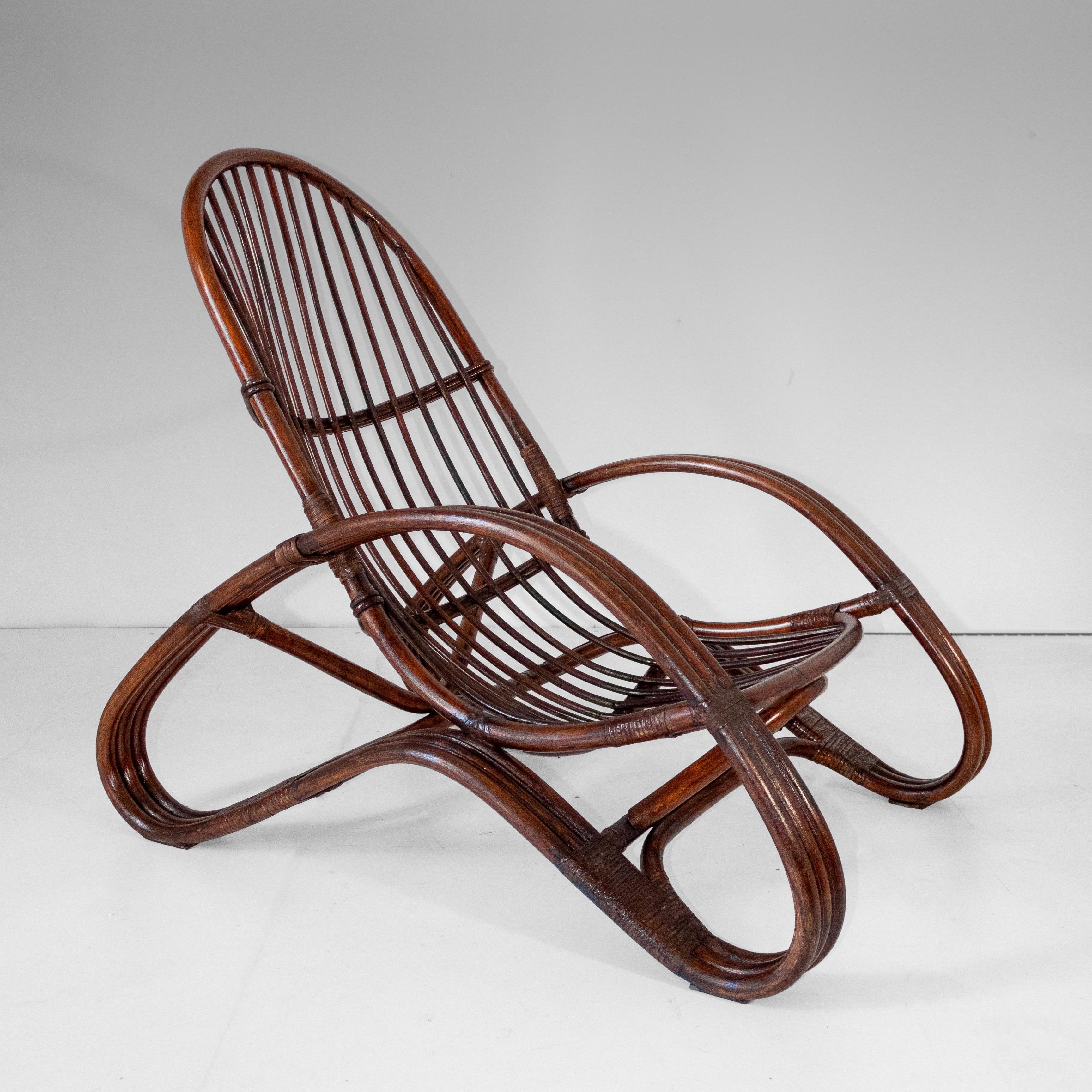 Mid Century Modern Bamboo Armchair in the style of Tito Agnoli, Italy 1960s For Sale 1