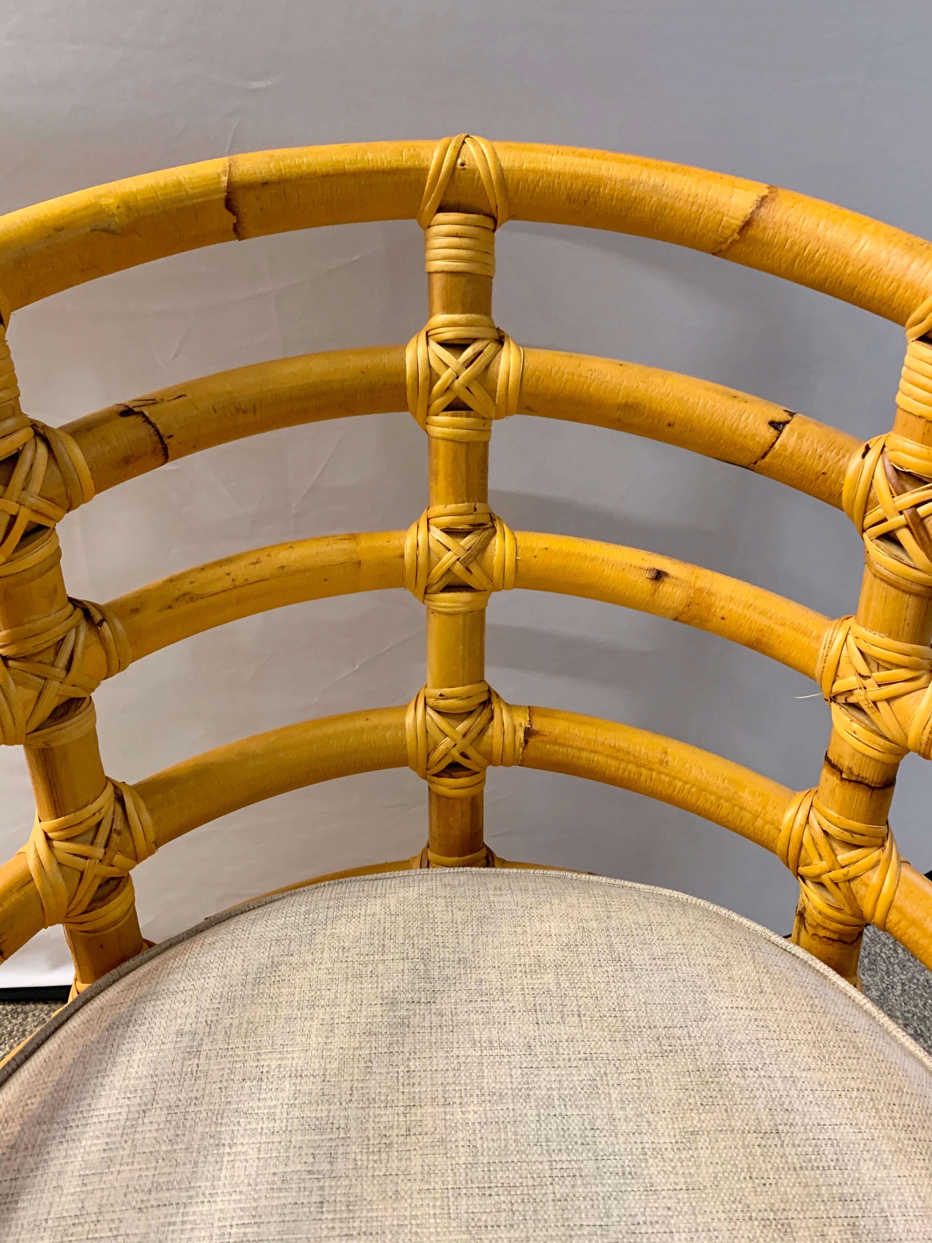 Late 20th Century Mid-Century Modern Bamboo Barrel Back Lounge Chairs, Pair