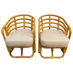 Vintage Mid-Century Modern Bamboo Barrel Back Lounge Chairs, Pair