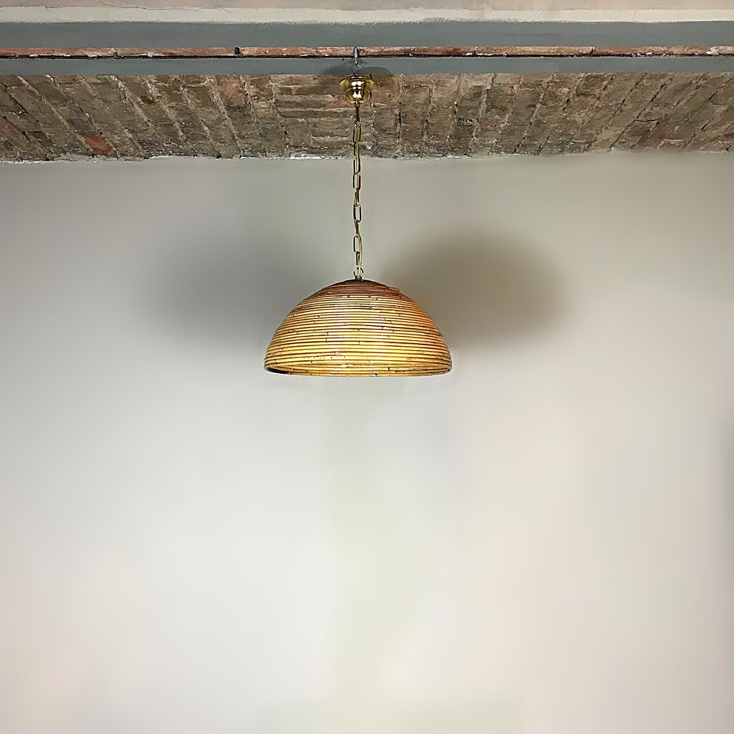 Crespi Style Mid-Century Modern Bamboo and Brass Pendant Light, Italy, 1950s In Good Condition In Biebergemund, Hessen