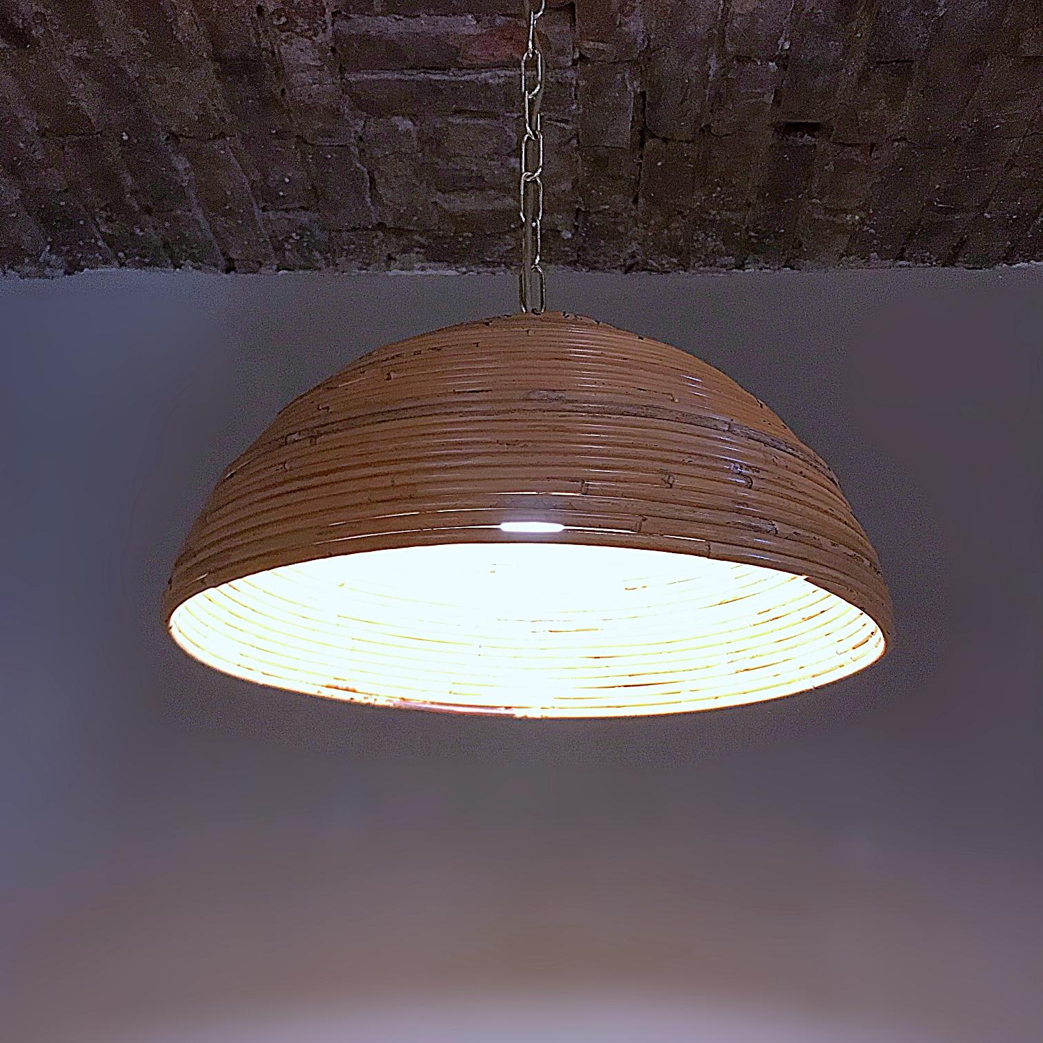 20th Century Crespi Style Mid-Century Modern Bamboo and Brass Pendant Light, Italy, 1950s