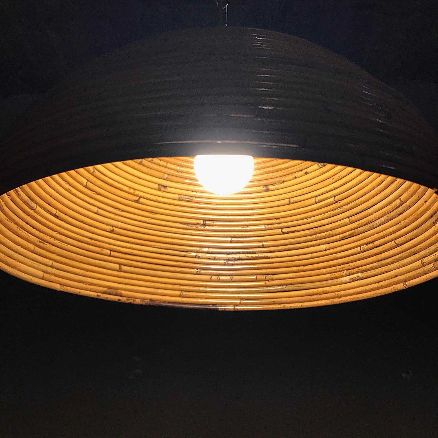 Crespi Style Mid-Century Modern Bamboo and Brass Pendant Light, Italy, 1950s 1
