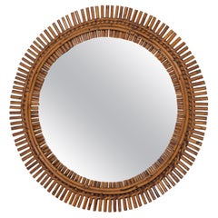 Miroir moderne du milieu du siècle en bambou, canne et rotin avec chaîne, Italie
