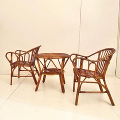 Mid-Century Modern Bamboo Chair and Round Table Set, Italy, 1960s