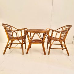 Mid-Century Modern Bamboo Chair and Round Table Set, Italy, 1960s