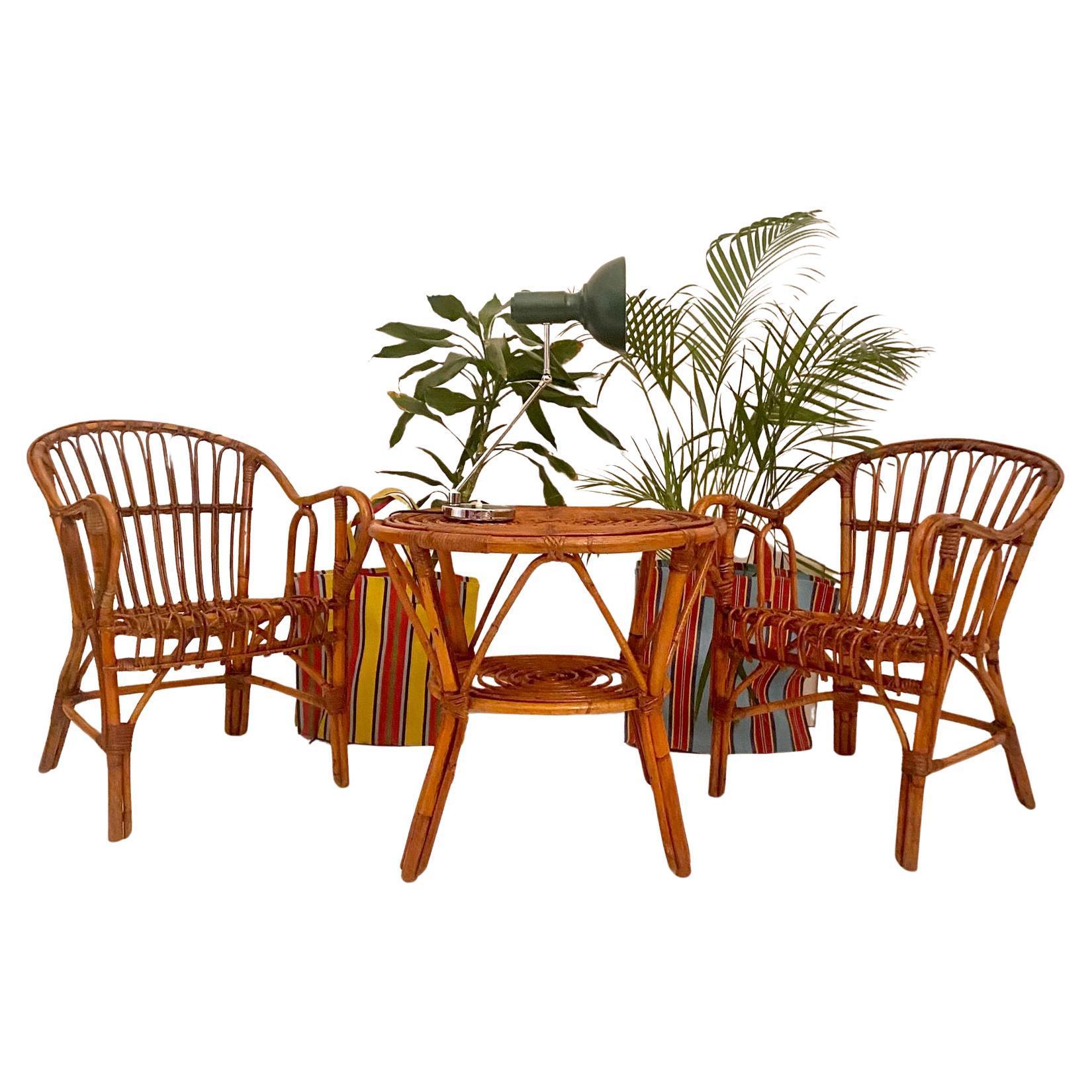 Mid Century Modern Bamboo Chairs and Table Set, Italy 1960s For Sale 13