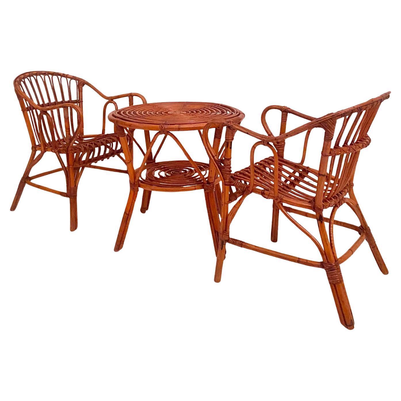 Mid-Century Modern Mid Century Modern Bamboo Chairs and Table Set, Italy 1960s For Sale