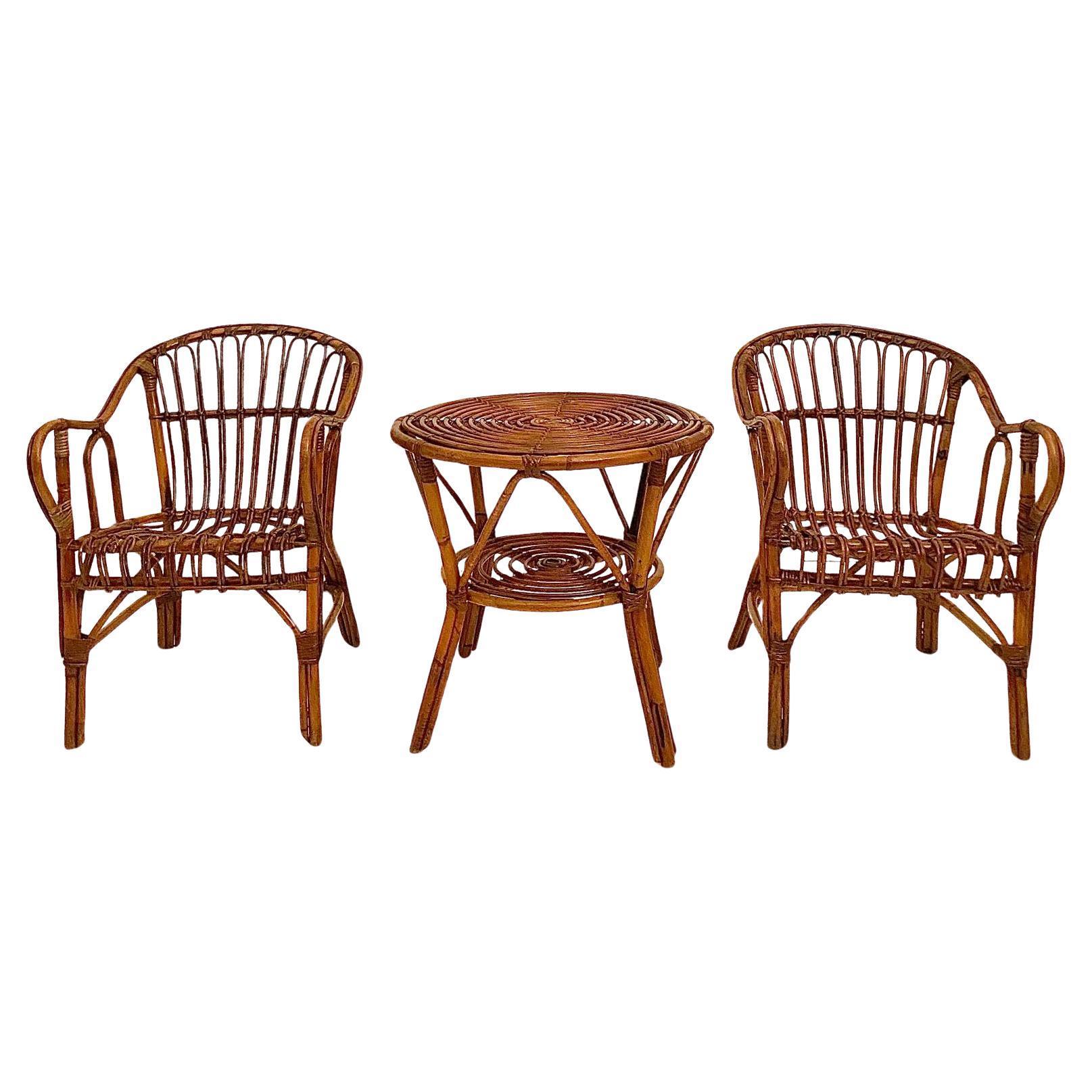 Italian Mid Century Modern Bamboo Chairs and Table Set, Italy 1960s For Sale