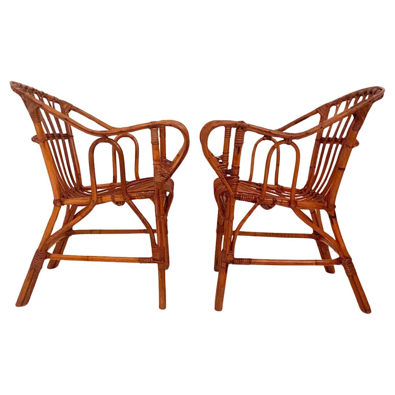 Mid-20th Century Mid Century Modern Bamboo Chairs and Table Set, Italy 1960s For Sale