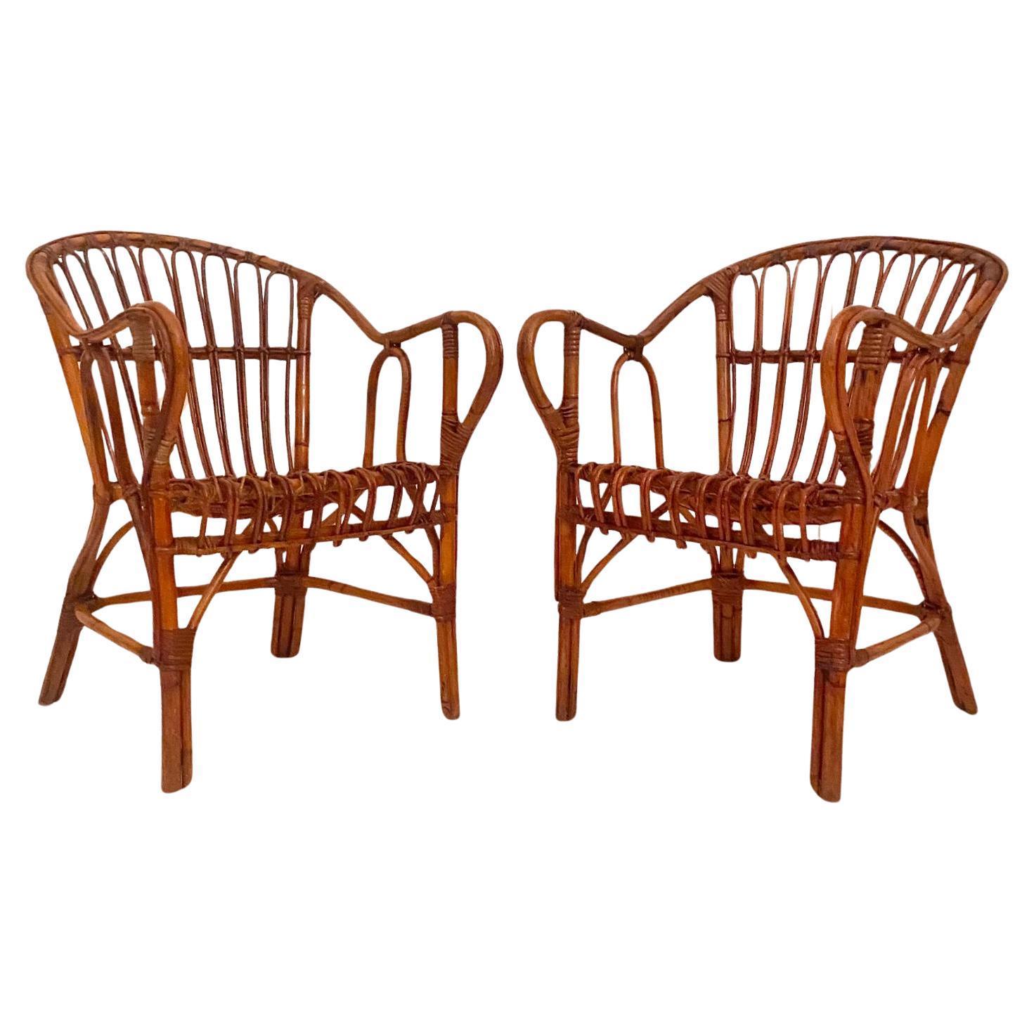 Mid Century Modern Bamboo Chairs and Table Set, Italy 1960s For Sale 1