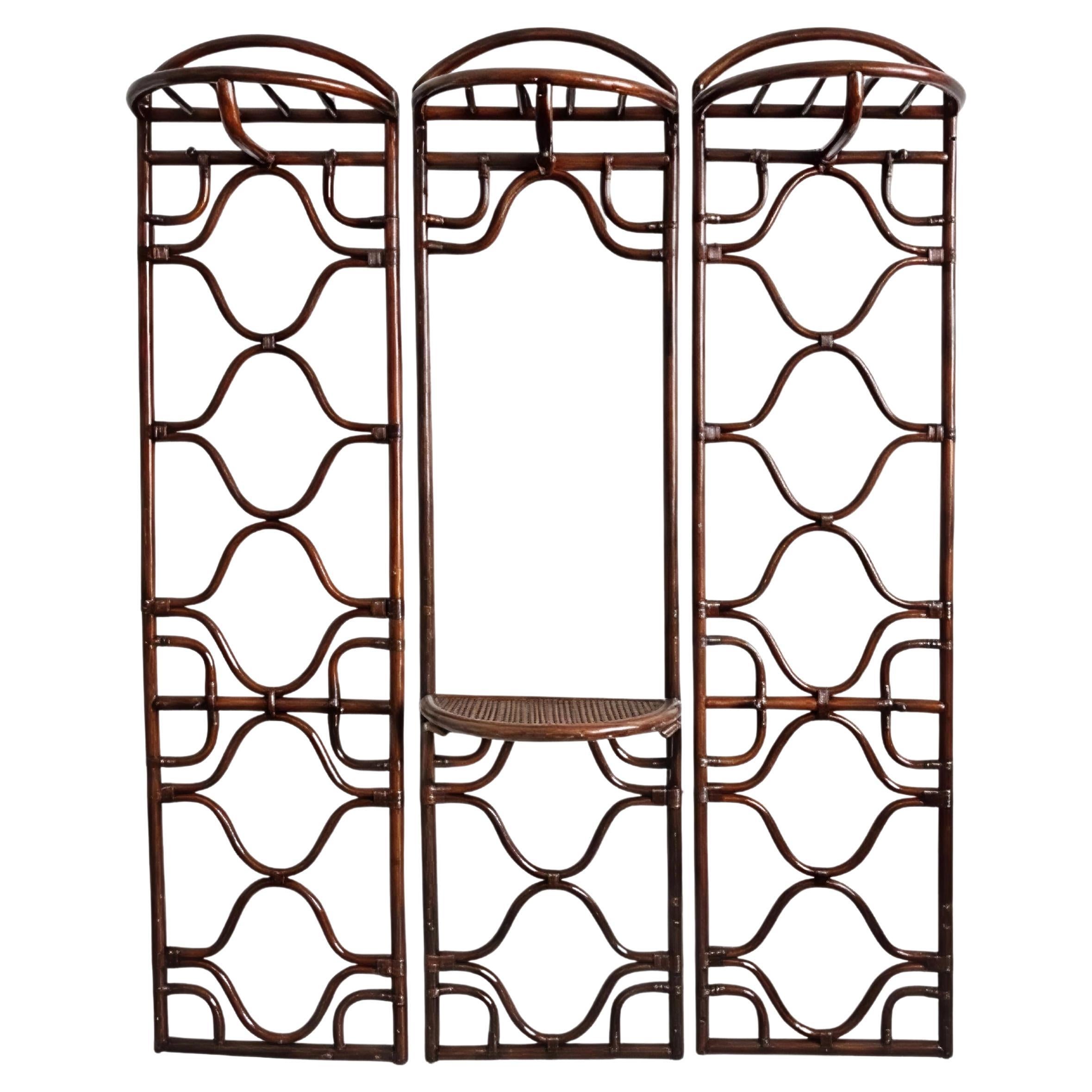 Mid Century Modern Garderobe aus Bambus mit Spiegel, Italien 1970er im Angebot