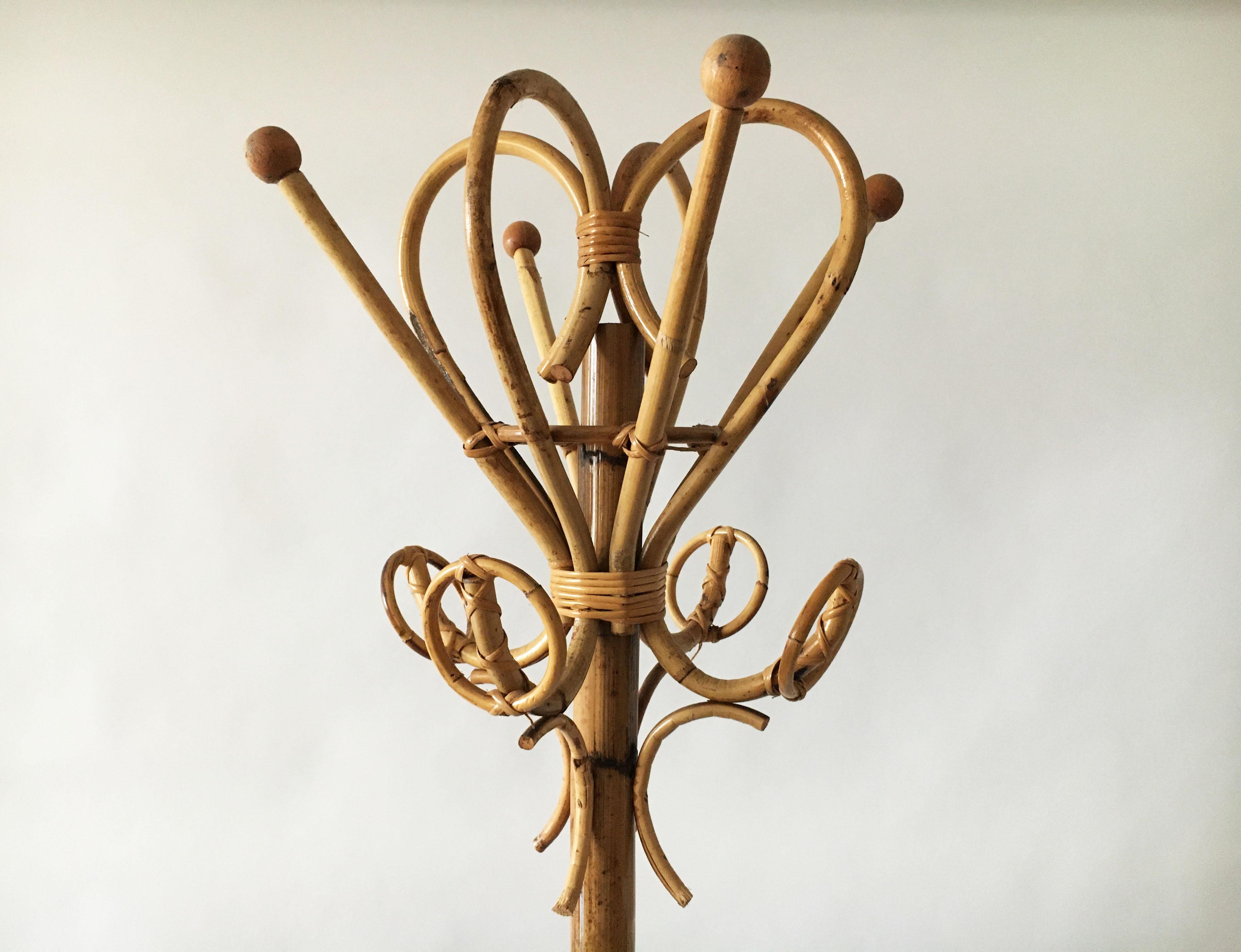 Italian Mid-Century Modern Bamboo Coat Stand, Italy, 1970s For Sale