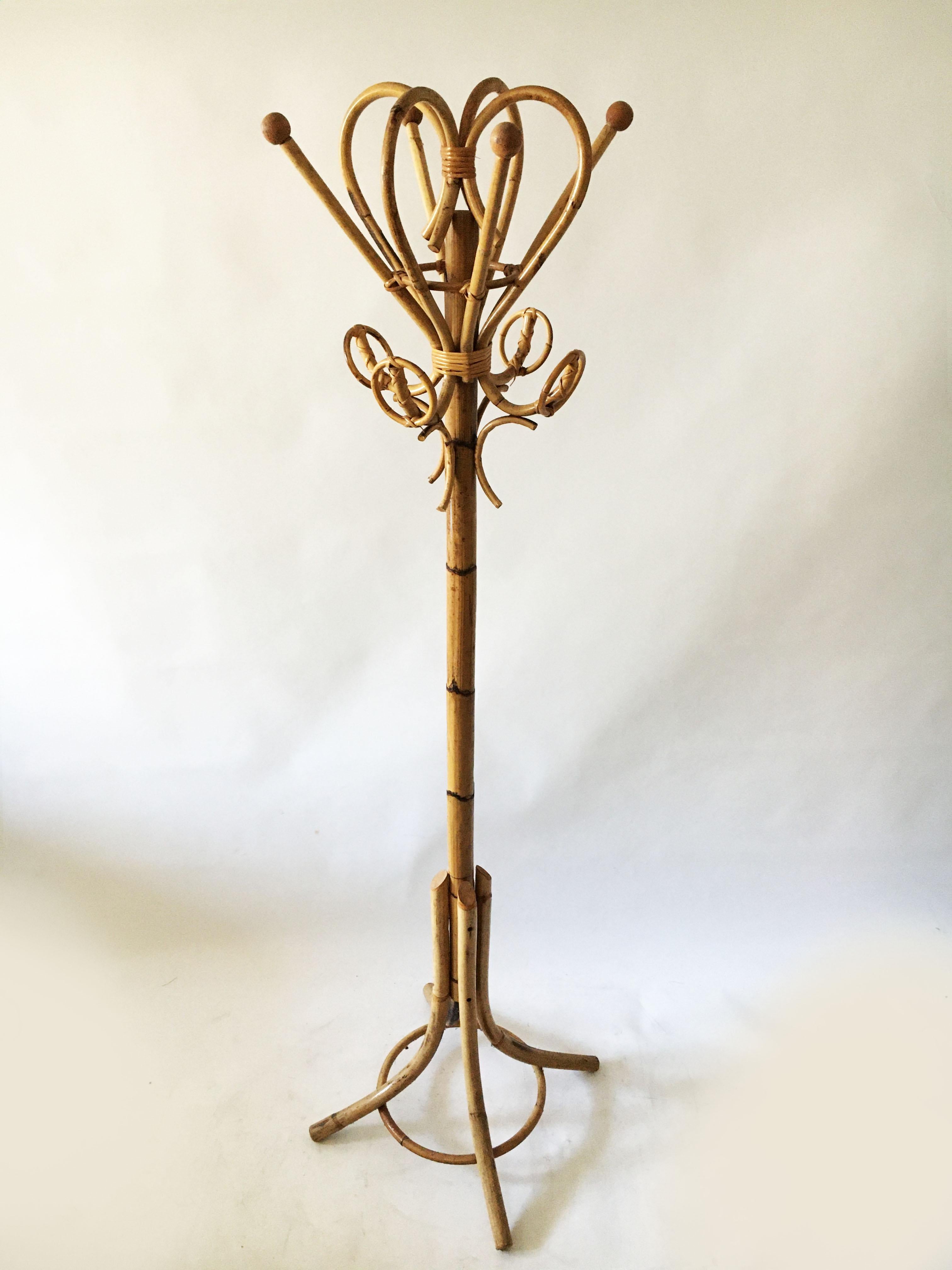 Mid-Century Modern Bamboo Coat Stand, Italy, 1970s In Good Condition For Sale In Vienna, AT