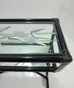 Mid-Century Modern Bamboo Console Table with Two Glass Shelves Italy 1970s