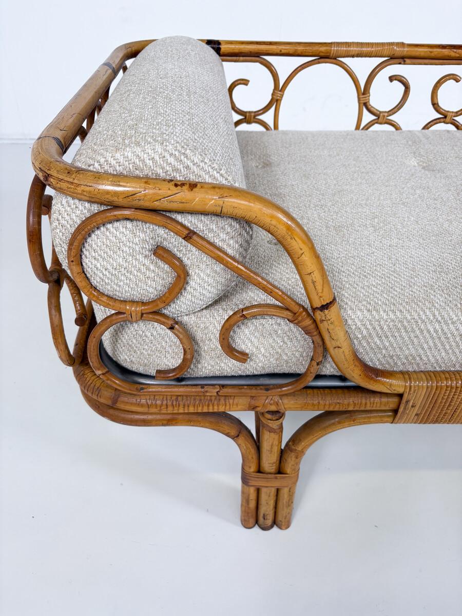 Cama de día de bambú moderna de mediados de siglo, Italia, años 60 - Nueva Tapicería en Bueno estado para la venta en Brussels, BE