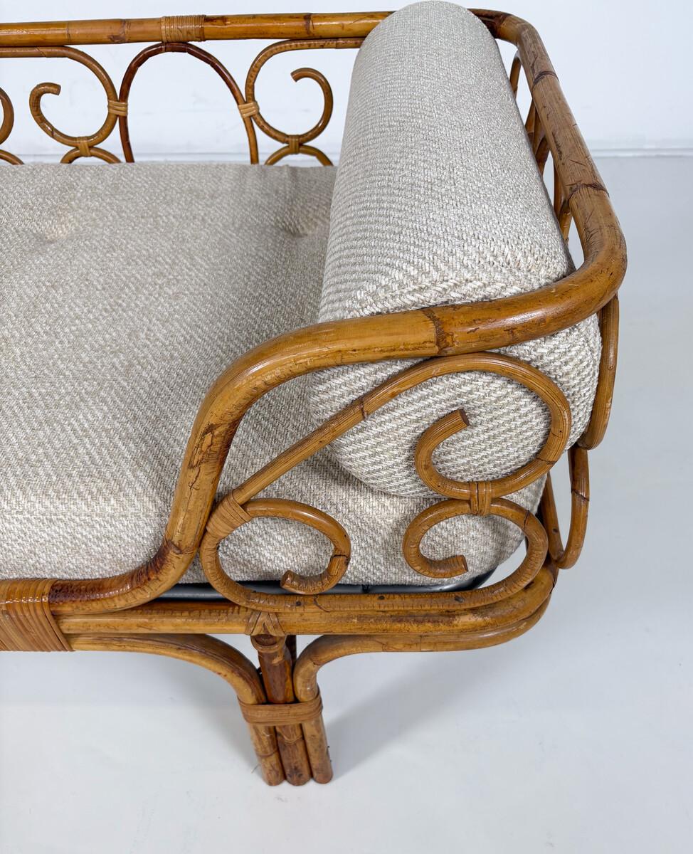 Cama de día de bambú moderna de mediados de siglo, Italia, años 60 - Nueva Tapicería en venta 2
