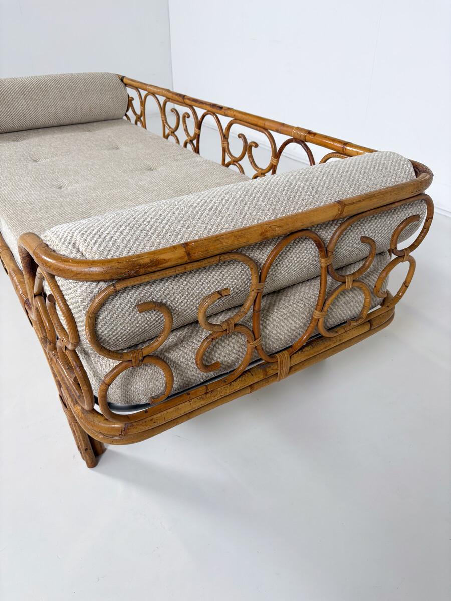 Cama de día de bambú moderna de mediados de siglo, Italia, años 60 - Nueva Tapicería en venta 3