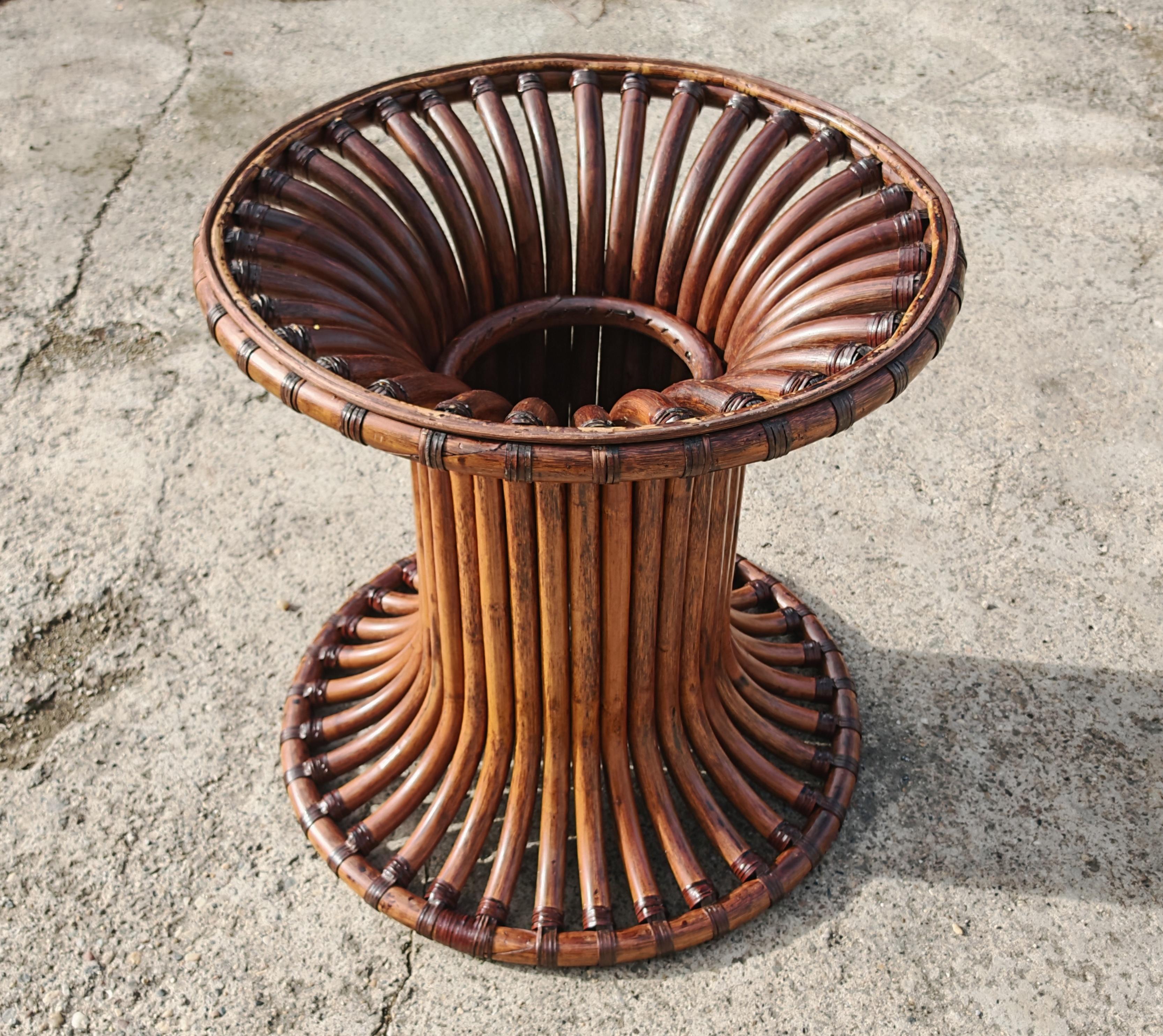 Mid-Century Modern Mid Century Modern Bamboo Dining Table with a smoked glass top, Italy 1970s For Sale