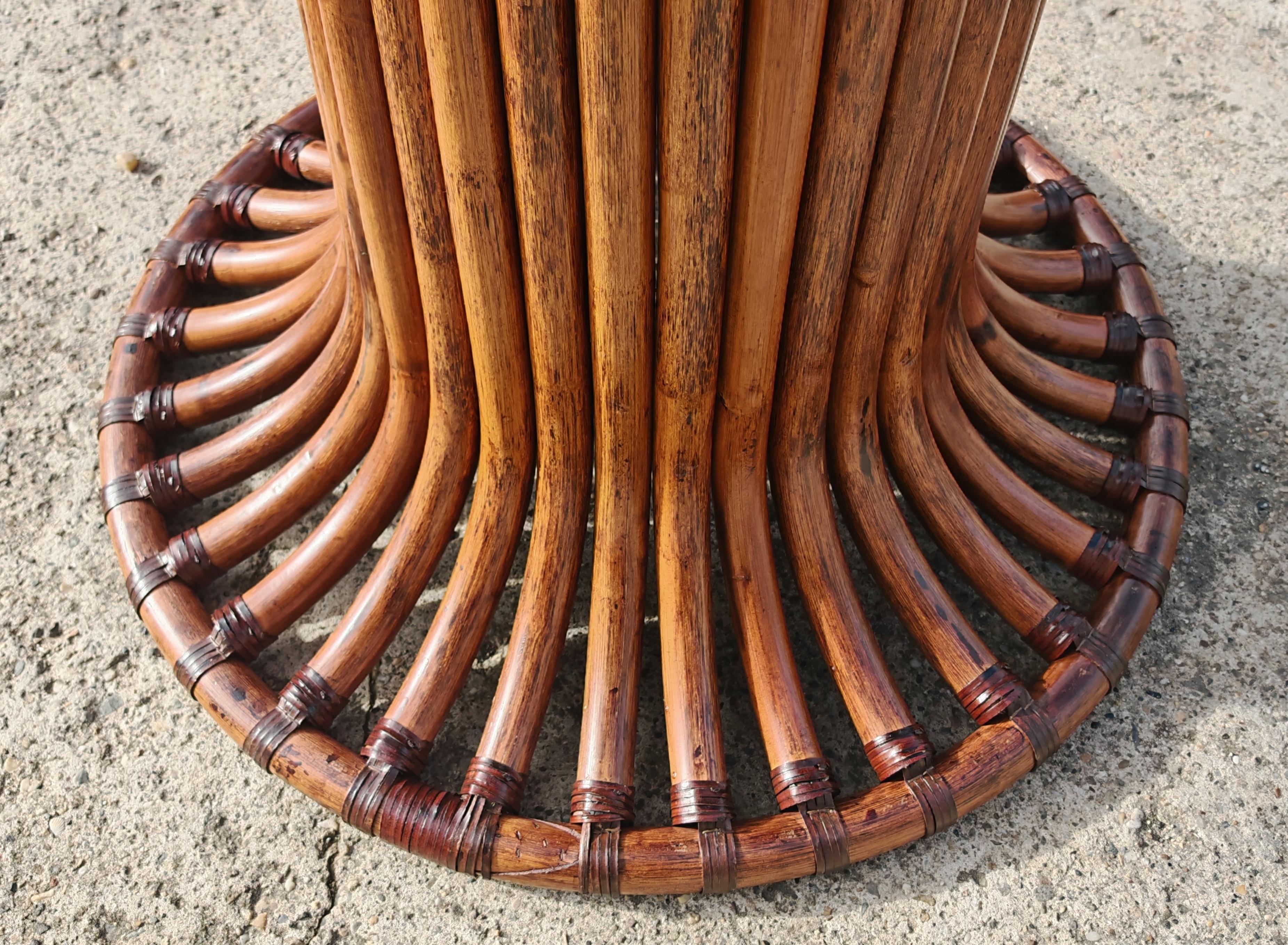 Italian Mid Century Modern Bamboo Dining Table with a smoked glass top, Italy 1970s For Sale