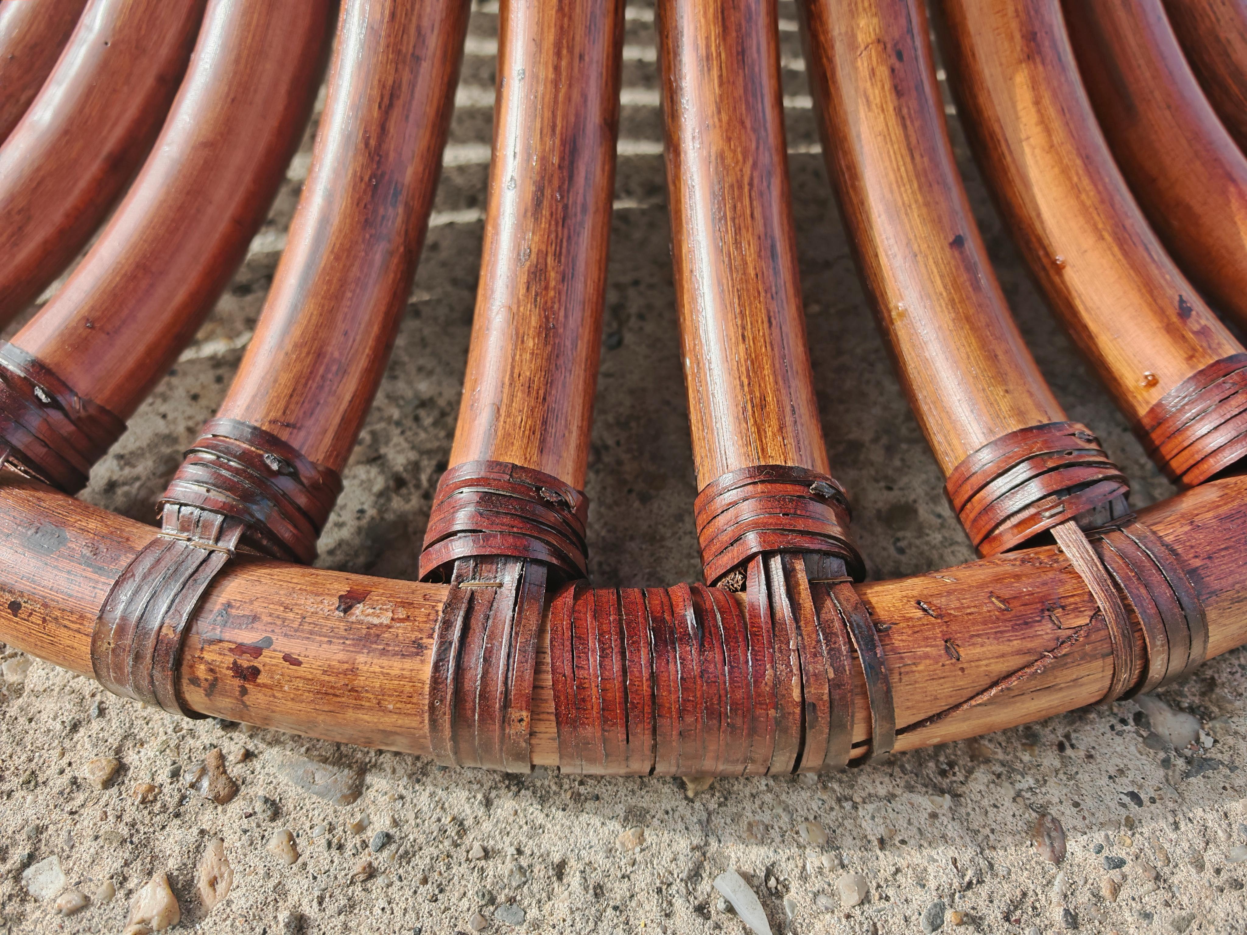 Late 20th Century Mid Century Modern Bamboo Dining Table with a smoked glass top, Italy 1970s For Sale