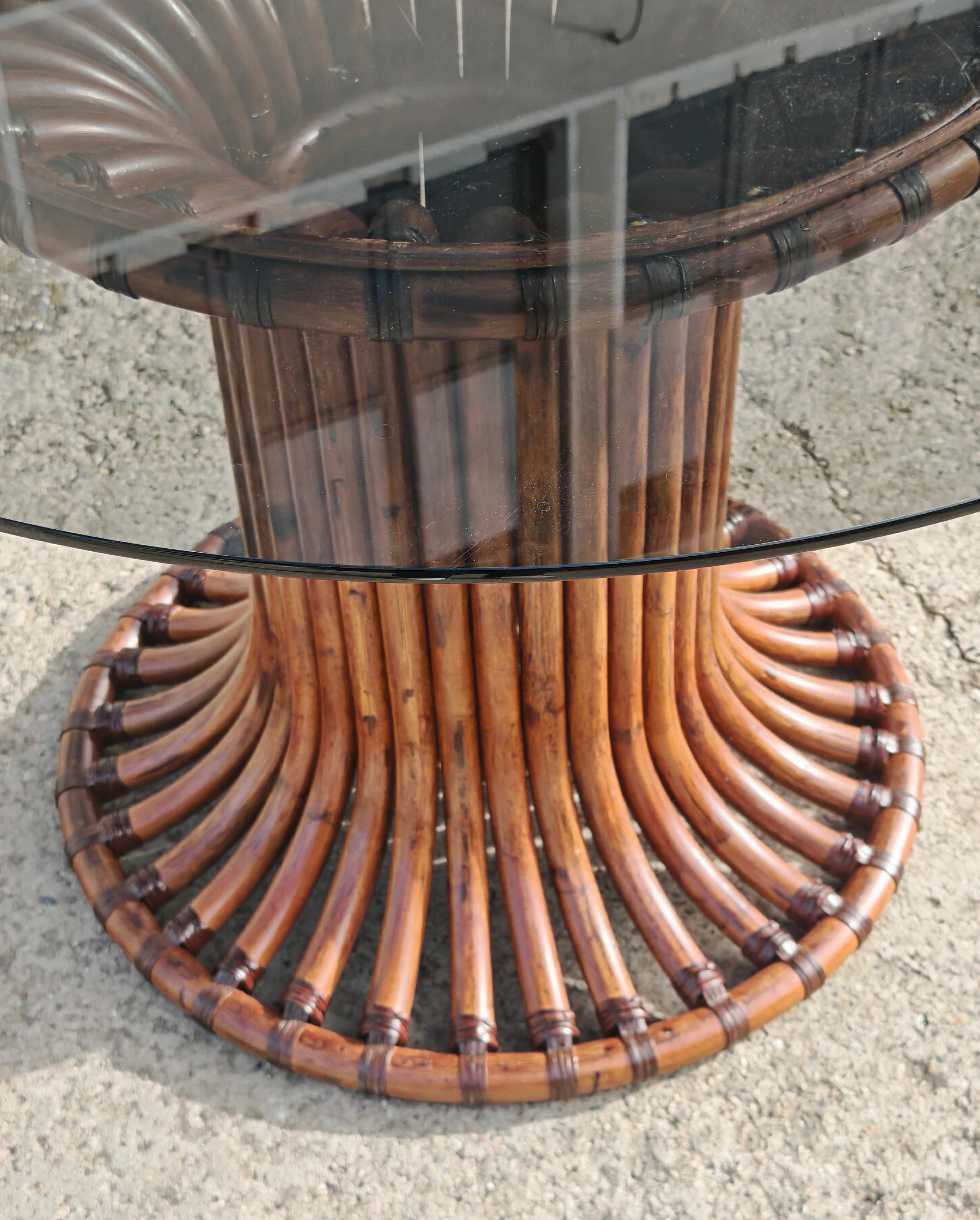 Mid Century Modern Bamboo Dining Table with a smoked glass top, Italy 1970s For Sale 2