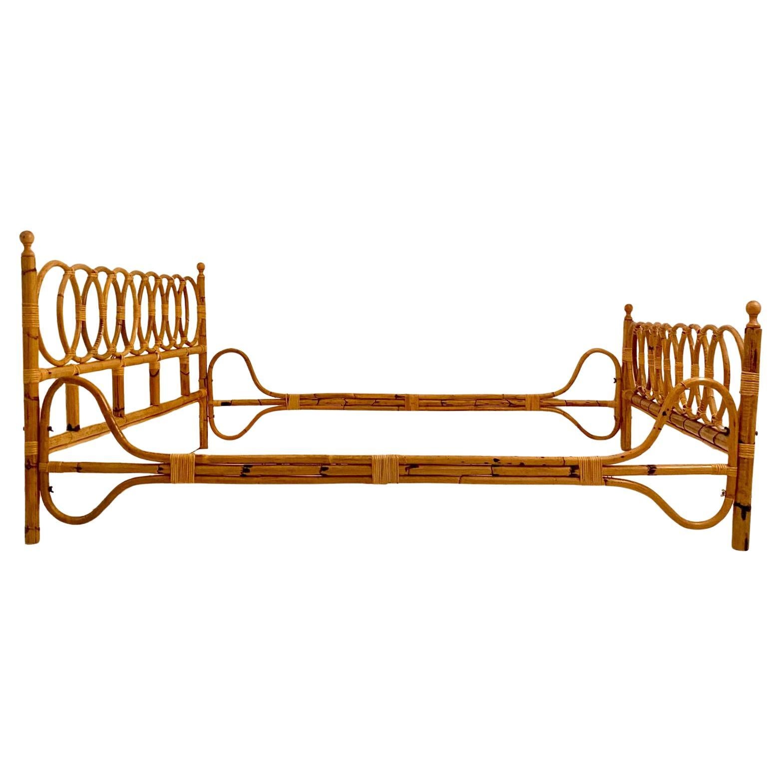Mid-Century Modern Mid Century Modern Bamboo Double Bed Frame, Italy 1960