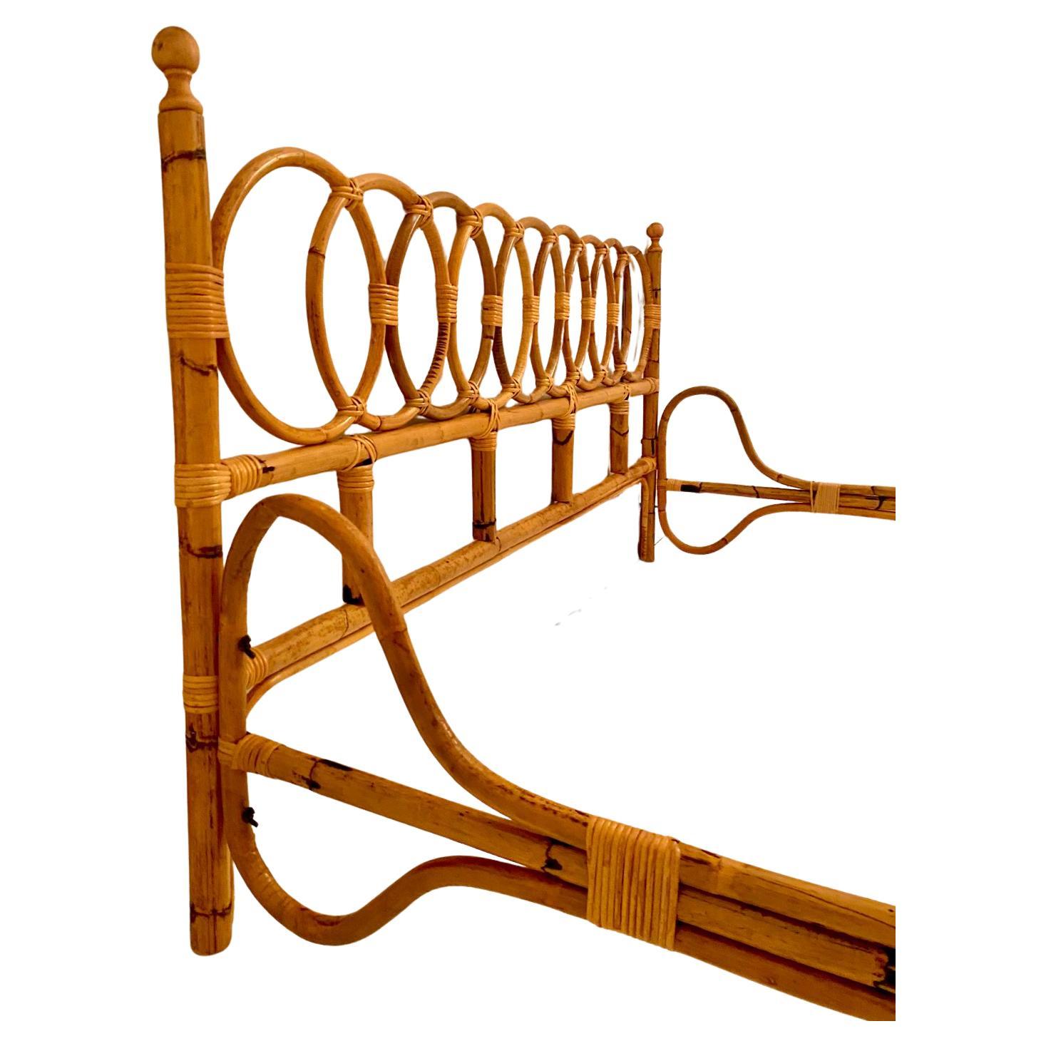Mid Century Modern Bamboo Double Bed Frame, Italy 1960 1