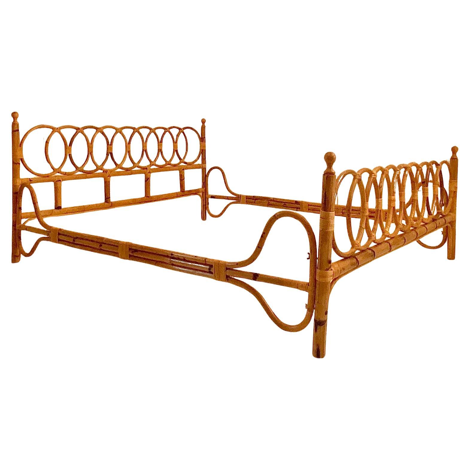 Mid Century Modern Bamboo Double Bed Frame, Italy 1960