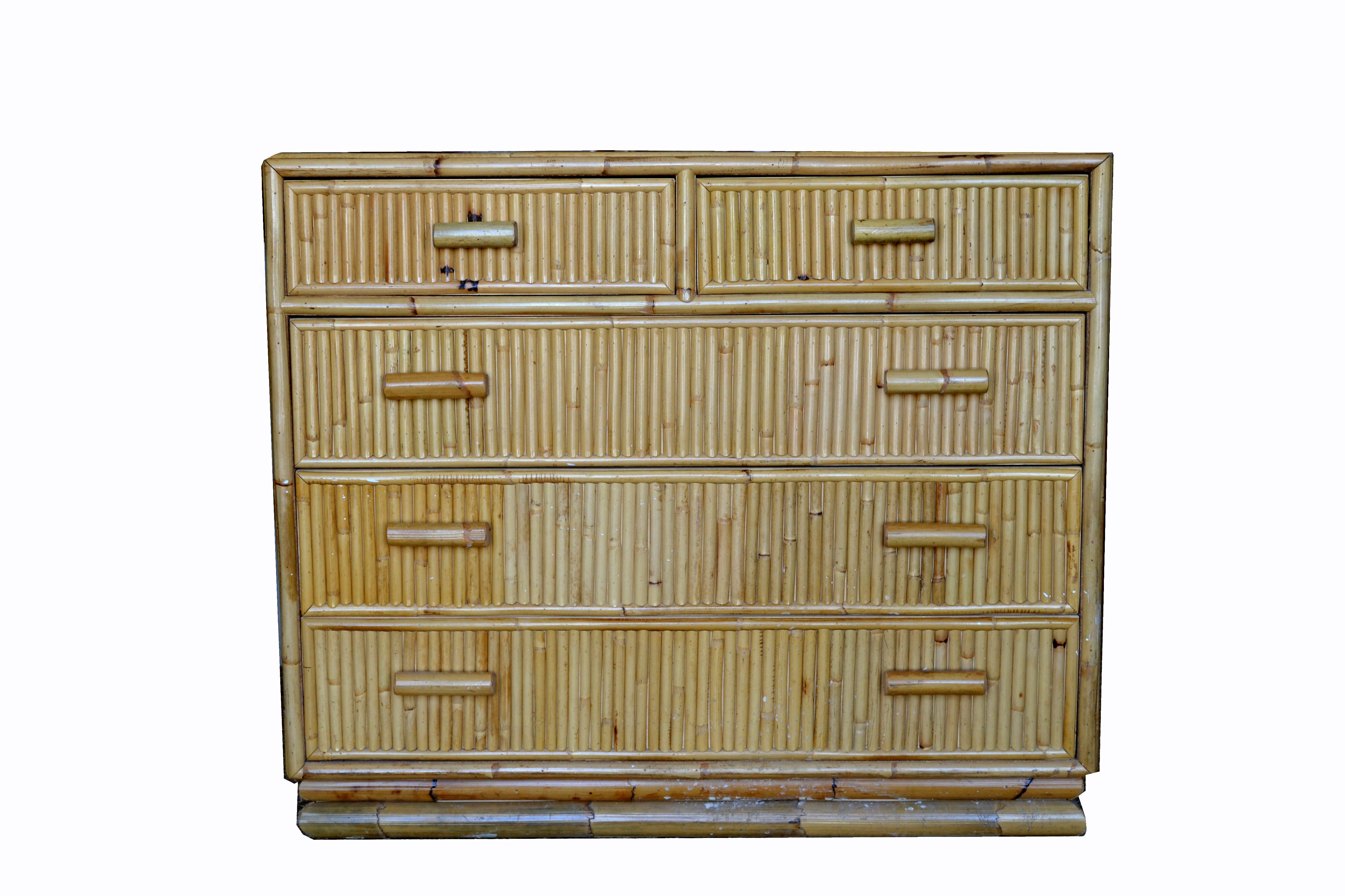 Mid-Century Modern Bamboo Dresser / Chest of Drawers In Good Condition In Miami, FL