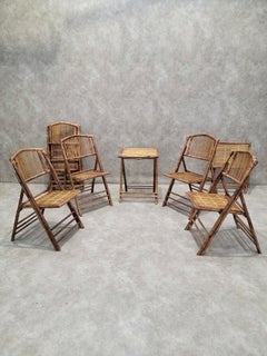 Mid Century Modern Bamboo Folding Chairs w/ 2 Folding Bamboo Side - 8 Piece