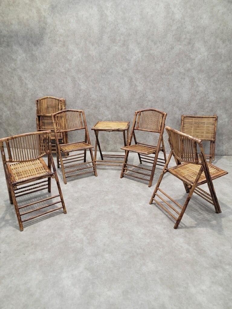 Rustique Chaises pliantes en bambou mi-siècle moderne avec 2 pièces d'appoint pliantes en bambou - 8 pièces en vente
