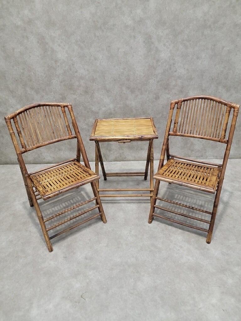 Inconnu Chaises pliantes en bambou mi-siècle moderne avec 2 pièces d'appoint pliantes en bambou - 8 pièces en vente
