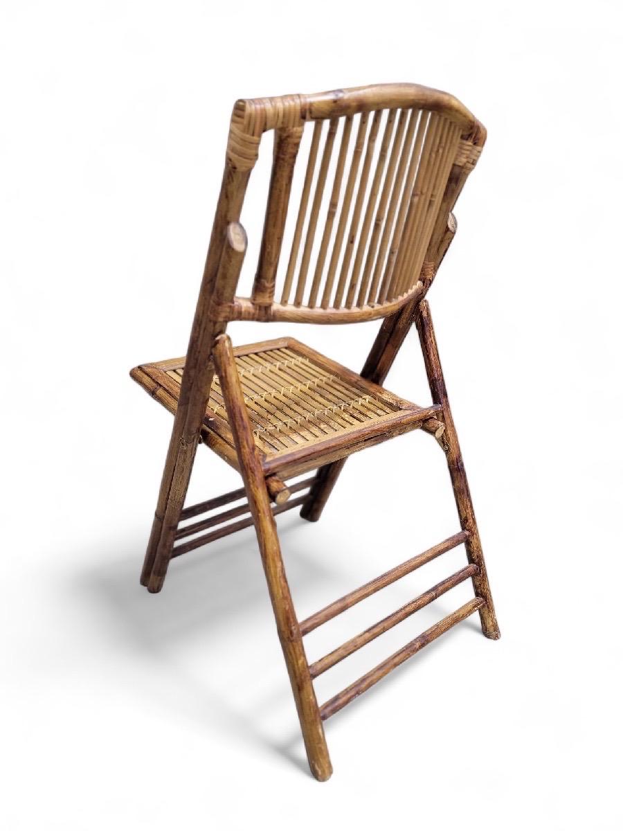 Bambou Chaises pliantes en bambou mi-siècle moderne avec 2 pièces d'appoint pliantes en bambou - 8 pièces en vente