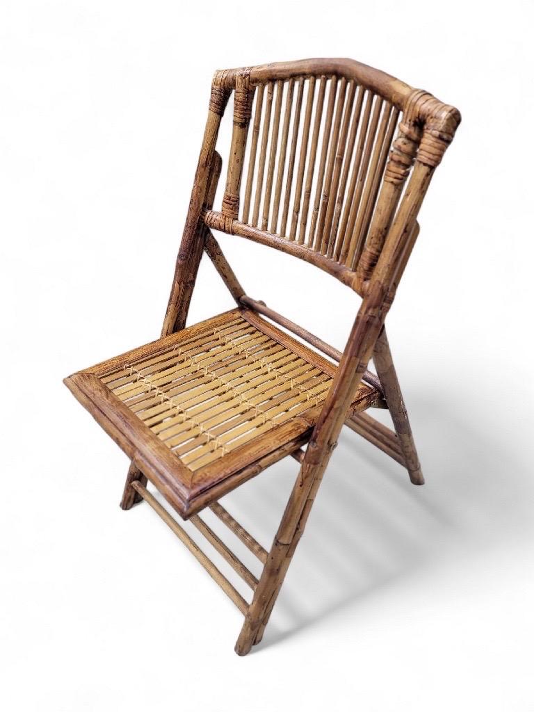 Chaises pliantes en bambou mi-siècle moderne avec 2 pièces d'appoint pliantes en bambou - 8 pièces en vente 1