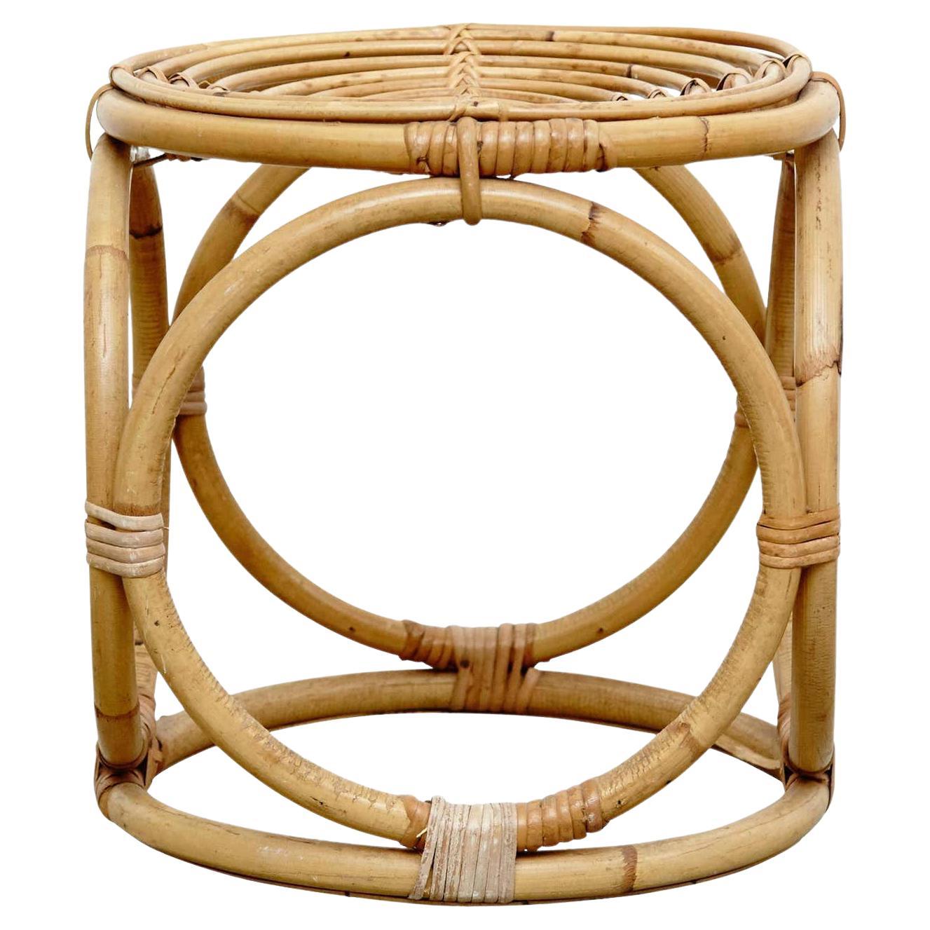 Mid-Century Modern Bamboo French Stool, circa 1960 For Sale