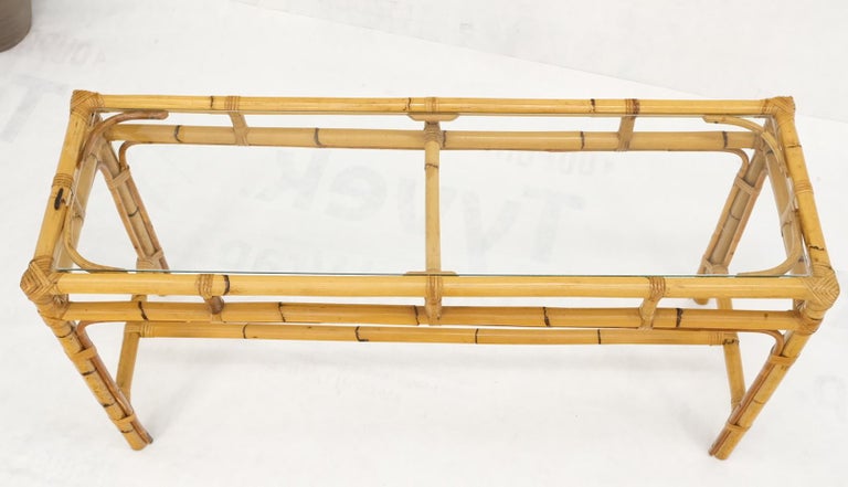 Mid-Century Modern Bamboo Glass Top Console Sofa Table In Good Condition For Sale In Rockaway, NJ