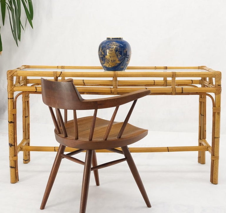 20th Century Mid-Century Modern Bamboo Glass Top Console Sofa Table For Sale