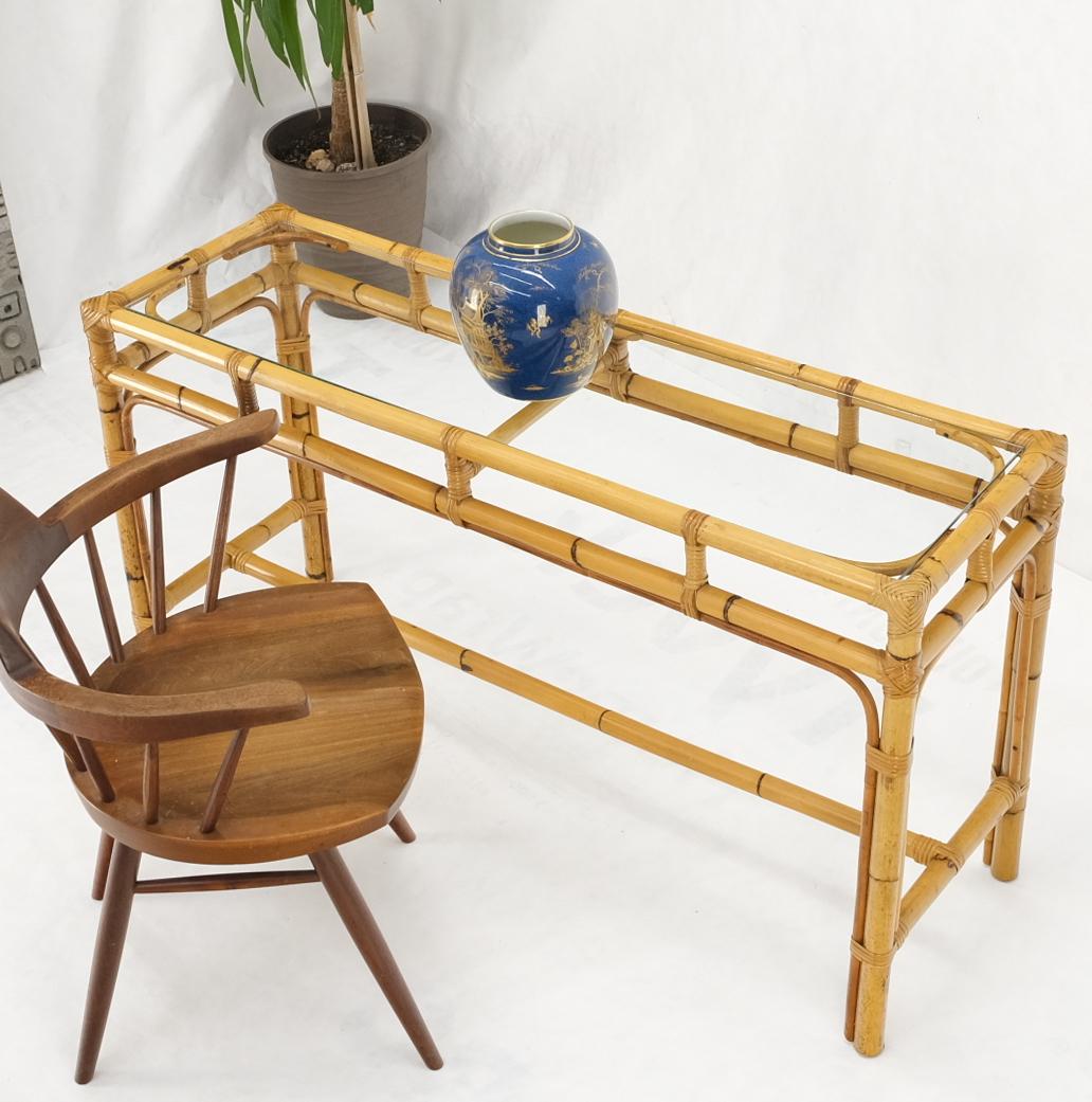 Mid-Century Modern Bamboo Glass Top Console Sofa Table For Sale 2